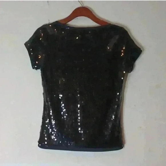 August Silk Womens Elegant Black Sequin Short Sleeve Top - Picture 4 of 12
